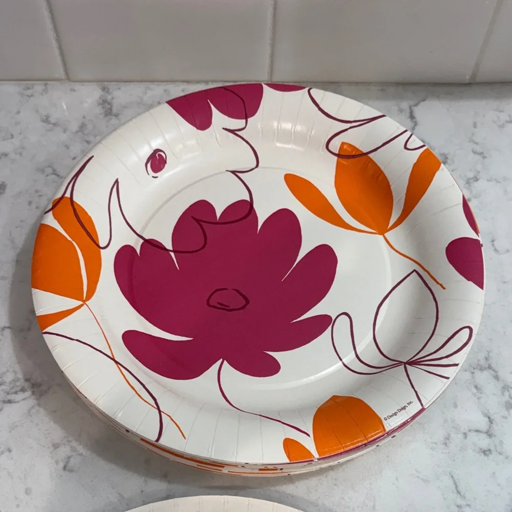 Floral Paper Plates - Pink & Orange Bloom